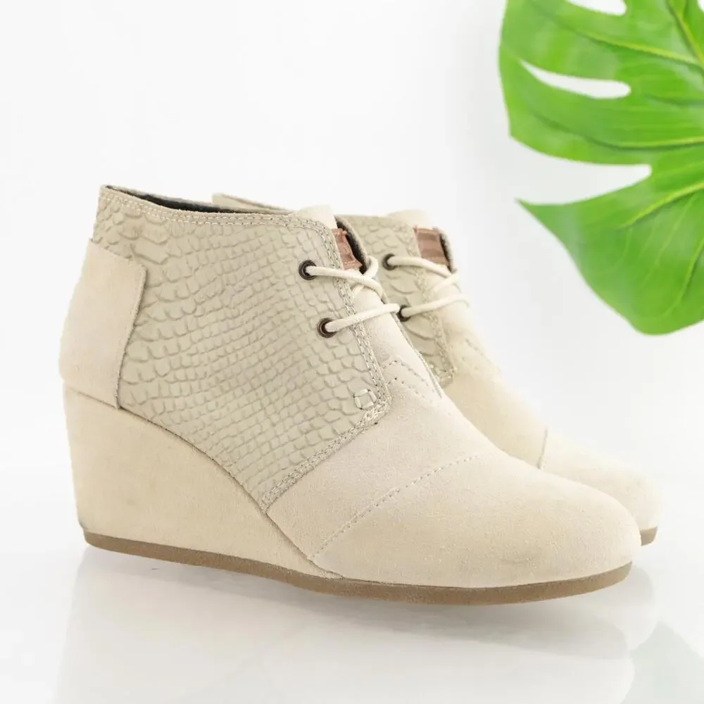 Toms Womens Desert Boots Size 9.5 Warm White‎ Suede Python Wedge Lace Up Booties